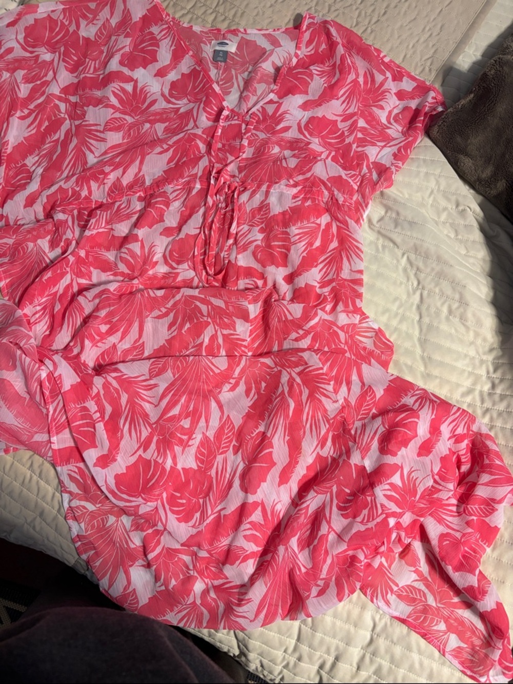 Pink Tropical Print One-Piece Coverup xl